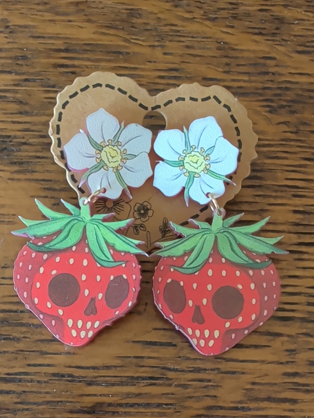 Strawberry Skull Flower Drop Earrings